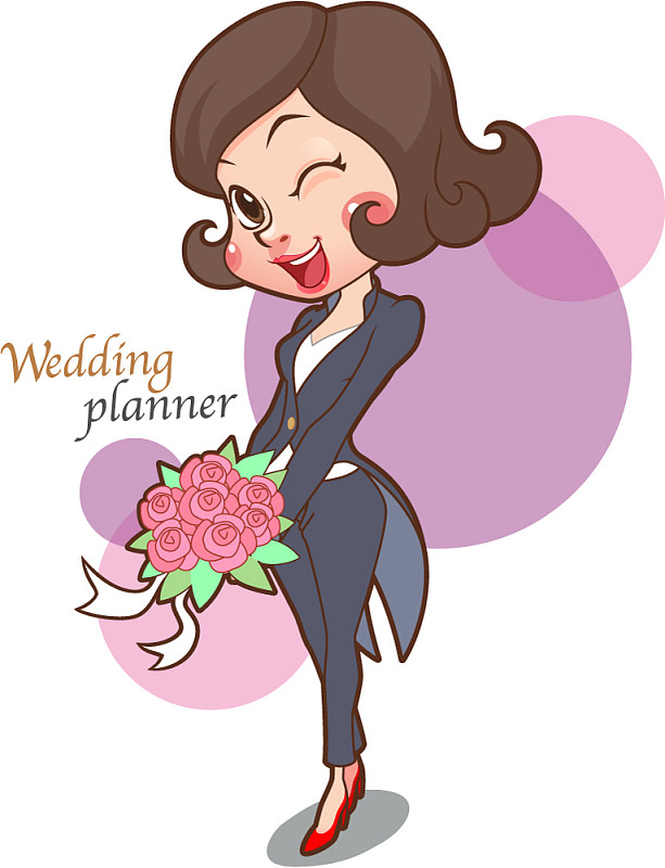 婚礼策划人卡通人物，矢量插图图片下载