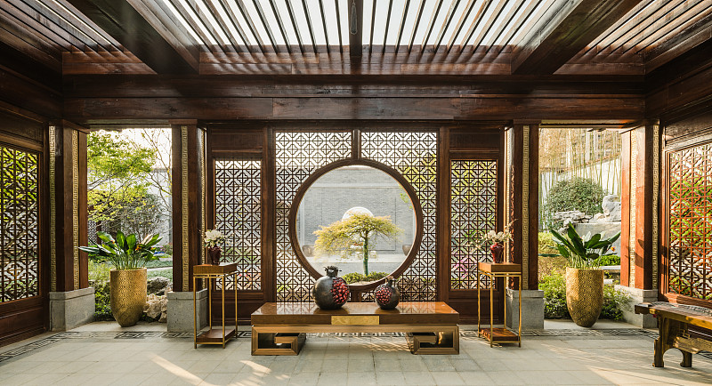 中式木结构禅意庭院图片素材