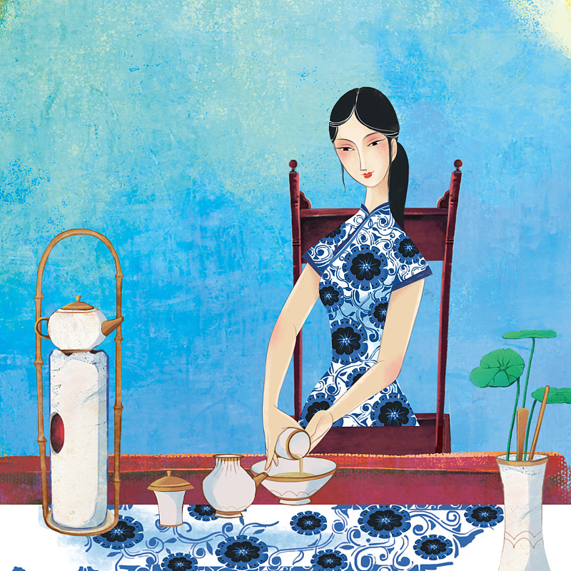 中国传统女子泡茶图片下载