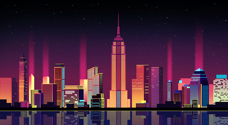 漫画城市夜景图片
