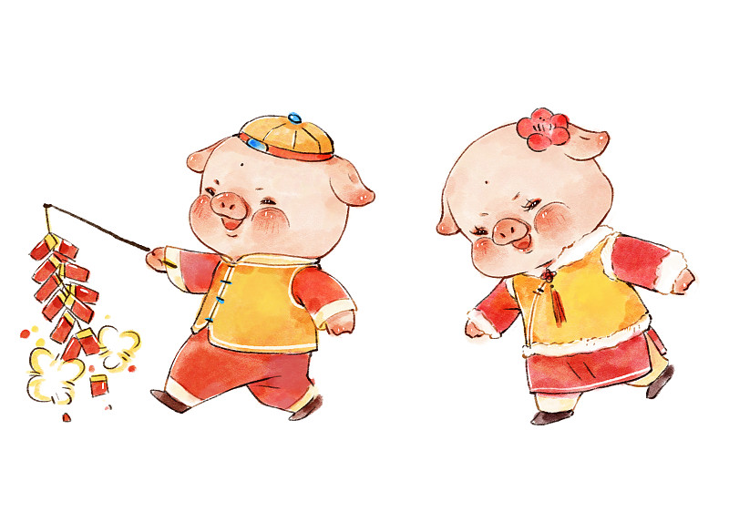 水墨风格猪年插画图片