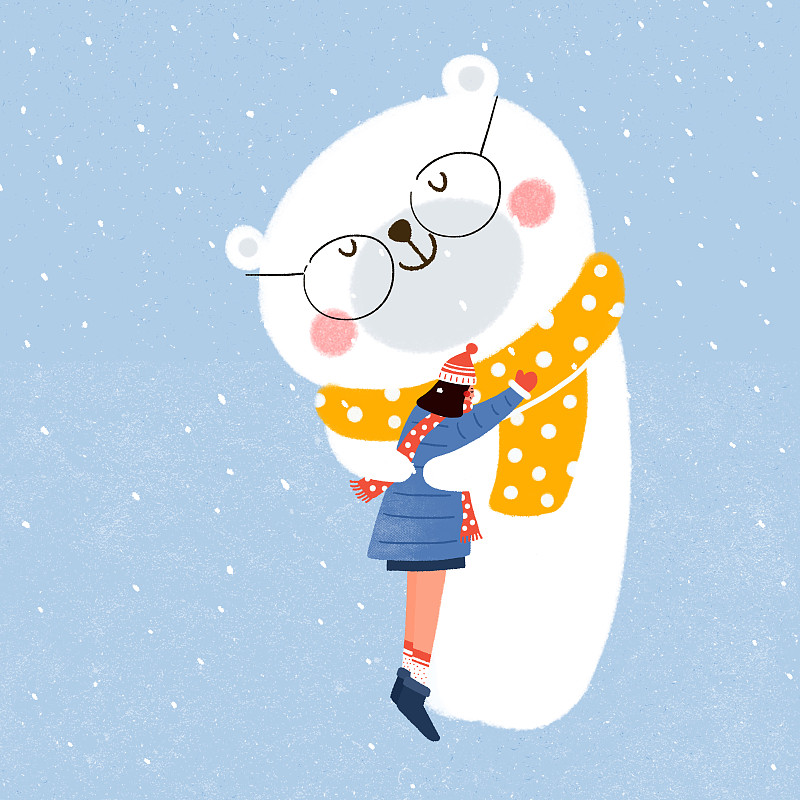 冬天大熊与女孩的拥抱图片下载