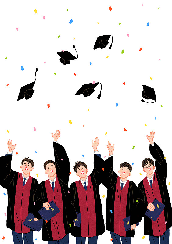 学生，高中生，毕业，快乐，毕业礼服，毕业帽，男孩，快乐，毕业证书，庆祝活动图片下载