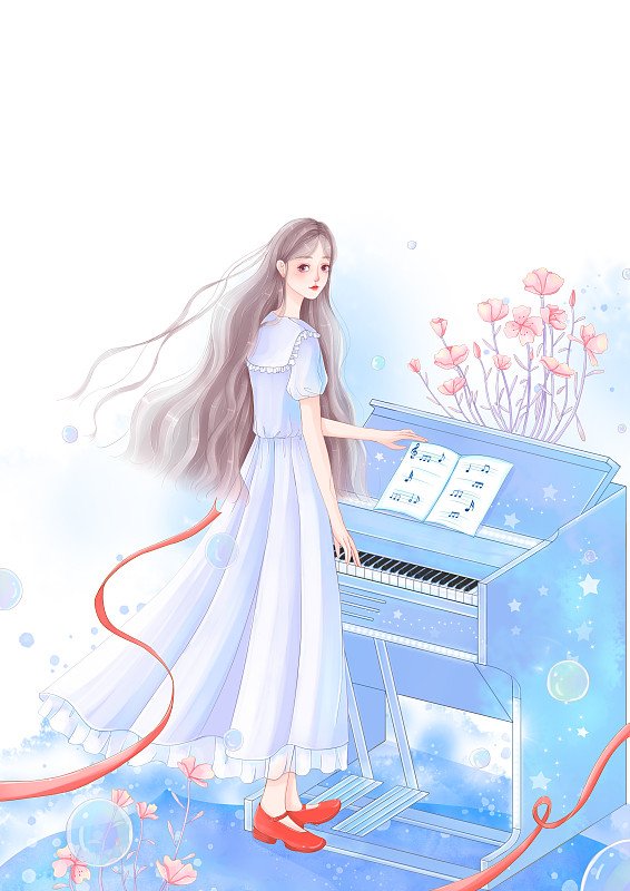 星空钢琴少女图片下载