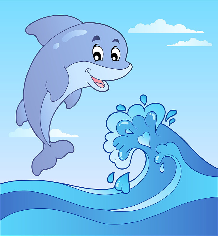 跳跃海豚与卡通波1图片