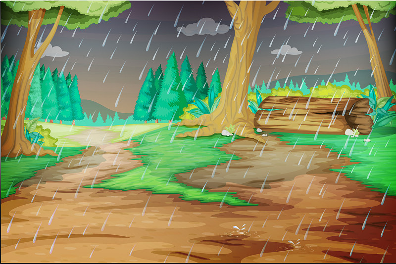 下雨森林插画图片