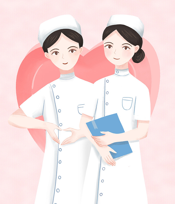 两位站立的女性护士半身像 手绘插画下载