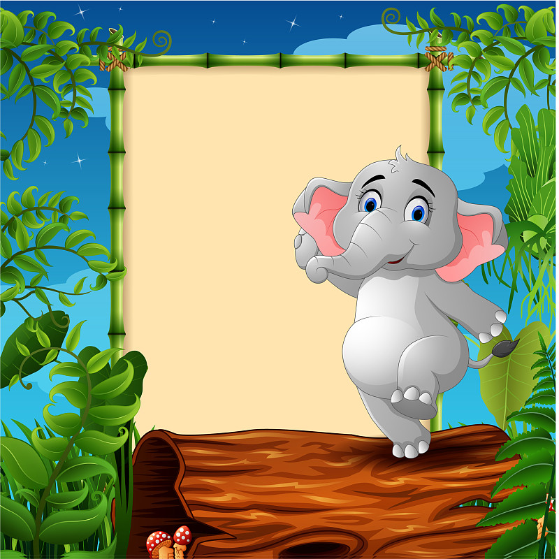 大象卷木头卡通图片图片