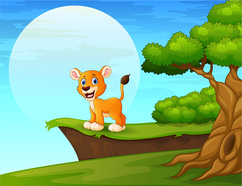 卡通狮子靠近悬崖图片