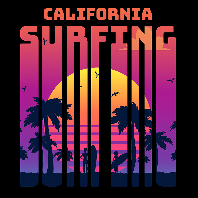 夏季热带文字加利福尼亚冲浪与图片下载