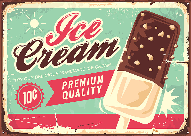 冰淇淋古老的锡标牌图片素材