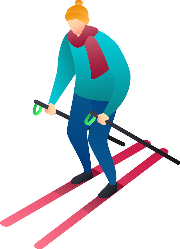 男子滑雪图标等距风格图片下载