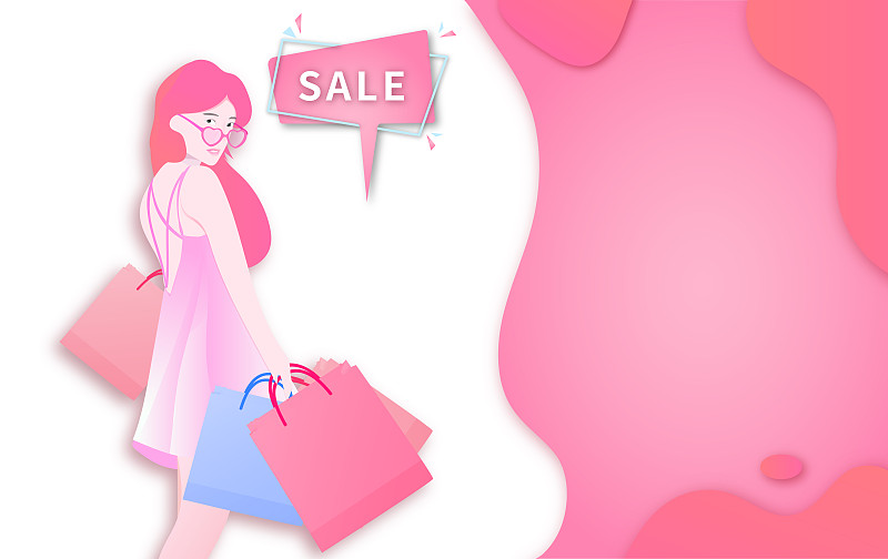 一位美丽时尚的都市少女用手机在网上购物消费的插画背景图片