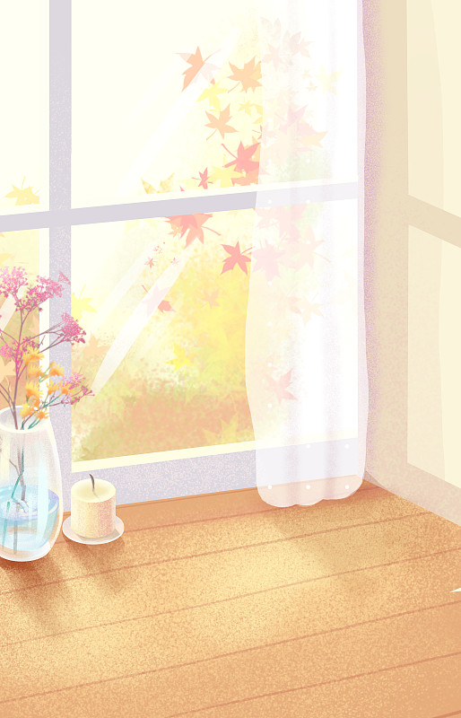 秋日阳光温暖室内飘窗一角图片下载