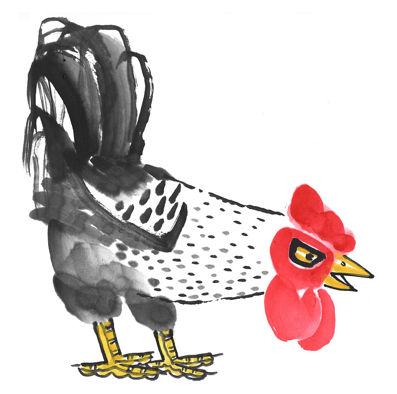 国画水墨插画-十二生肖低头的公鸡下载