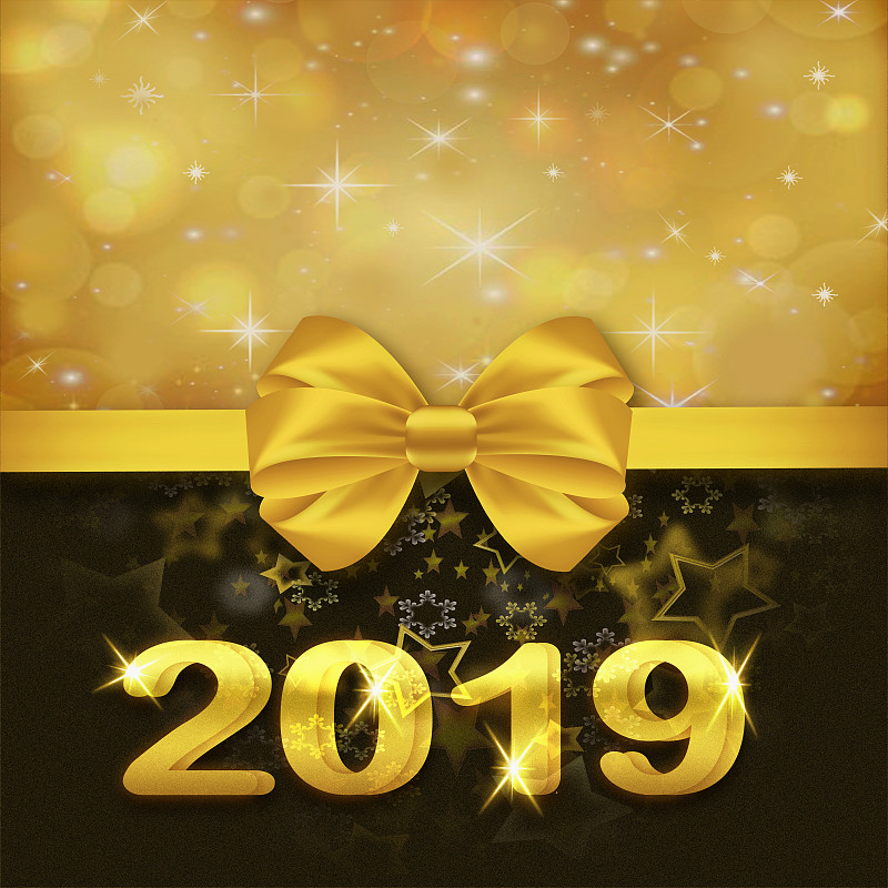 2019年新年快乐，金色和黑色背景图片素材