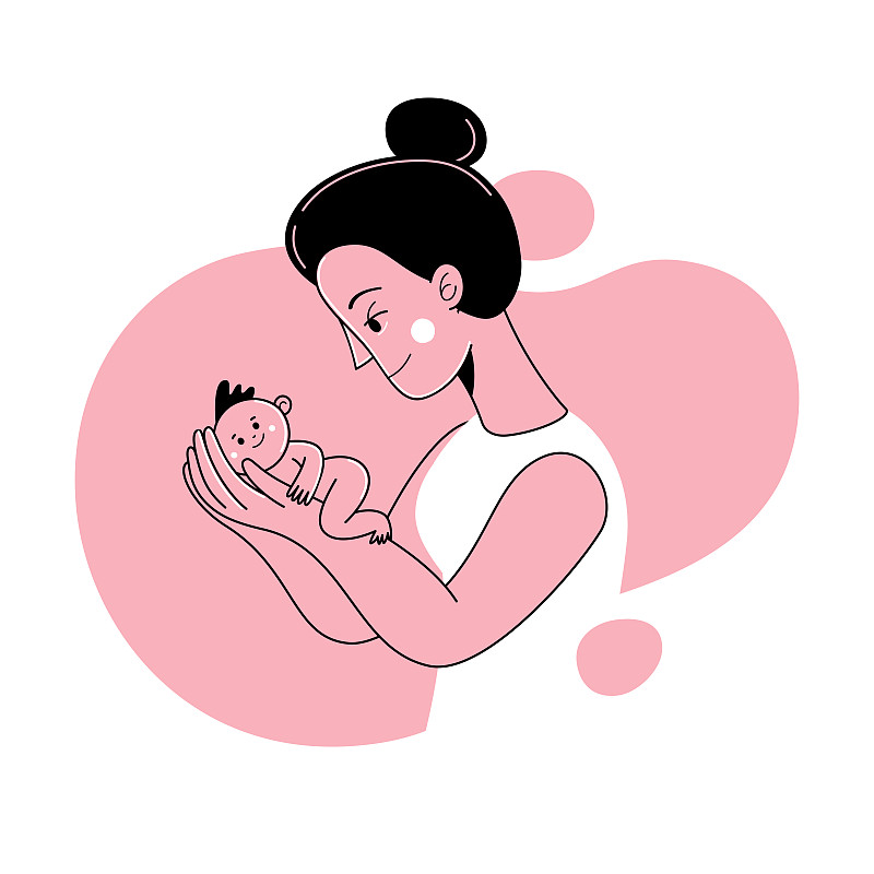矢量插图在新潮的平面线性风格-快乐的母亲和孩子图片下载
