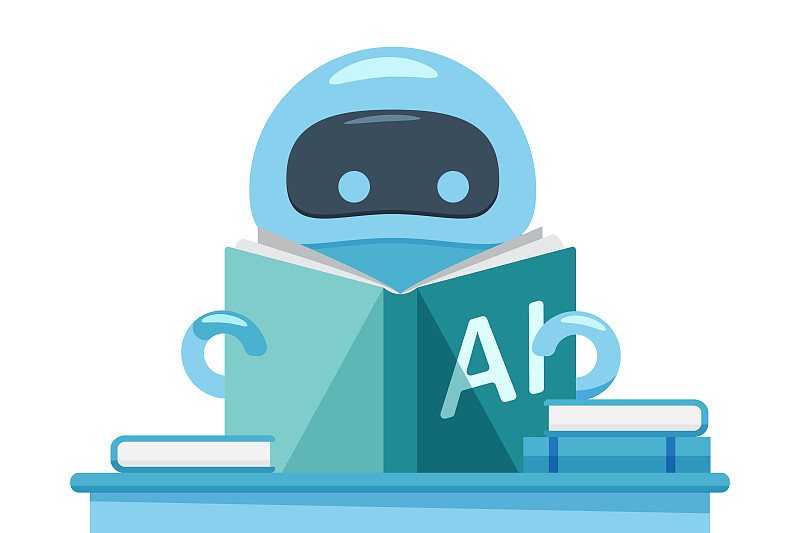 机器人在读人工智能练习本。图片下载