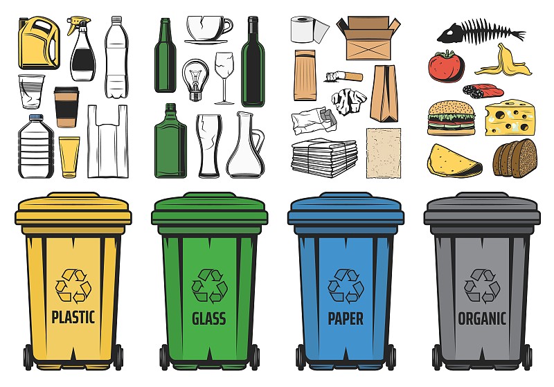 垃圾桶内垃圾分类，垃圾供回收利用图片下载