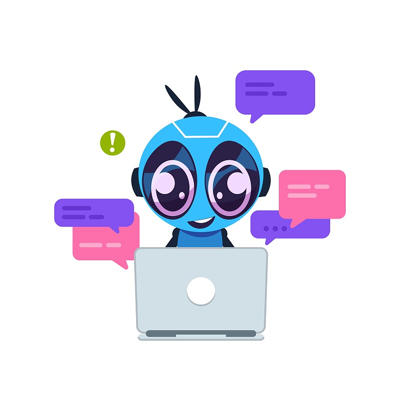 聊天机器人。具有人工智能、个人助理和虚拟支持服务理念的可爱卡通机器人。向量客户帮助图片下载