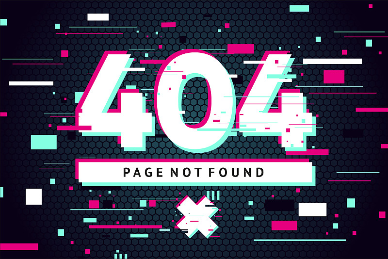 404网页带有错误信息。Glitch风格矢量背景。未来的矢量插图。带有小故障文本的横幅。图片下载