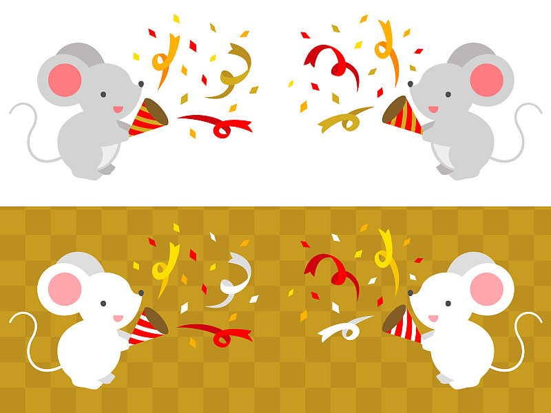 两对老鼠用爆竹庆祝新年的插图(二零二零年新年材料)图片下载
