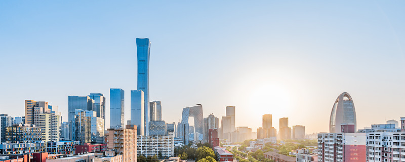 中国北京CBD建筑群高视角黄昏风光图片素材