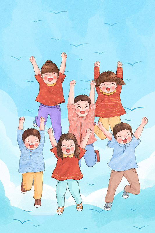 开心跳跃的孩子们儿童节插画竖版1下载