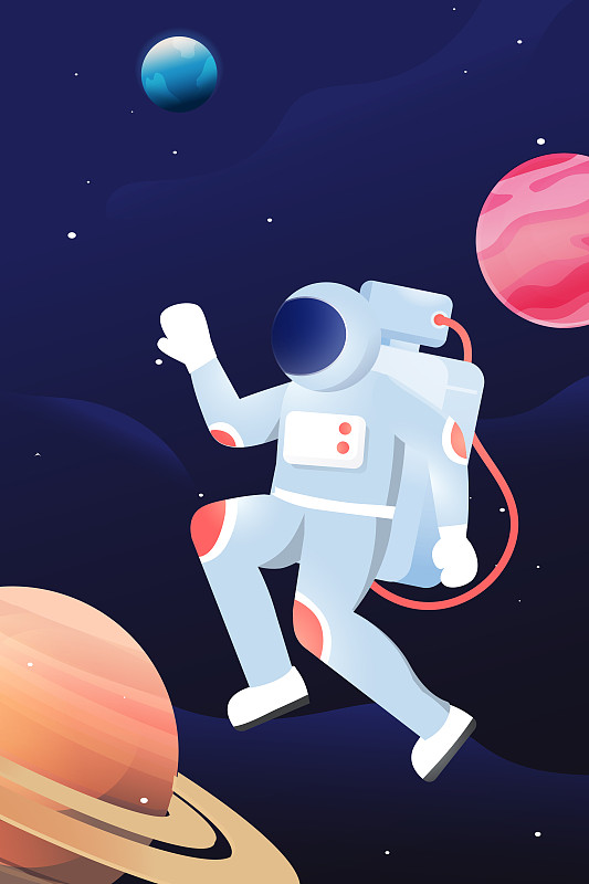 卡通星空月球表面太空宇航员宇宙遨游月球日渐变矢量插画图片