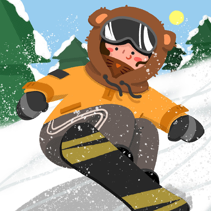 可爱时尚卡通女滑雪运动扁平插画下载