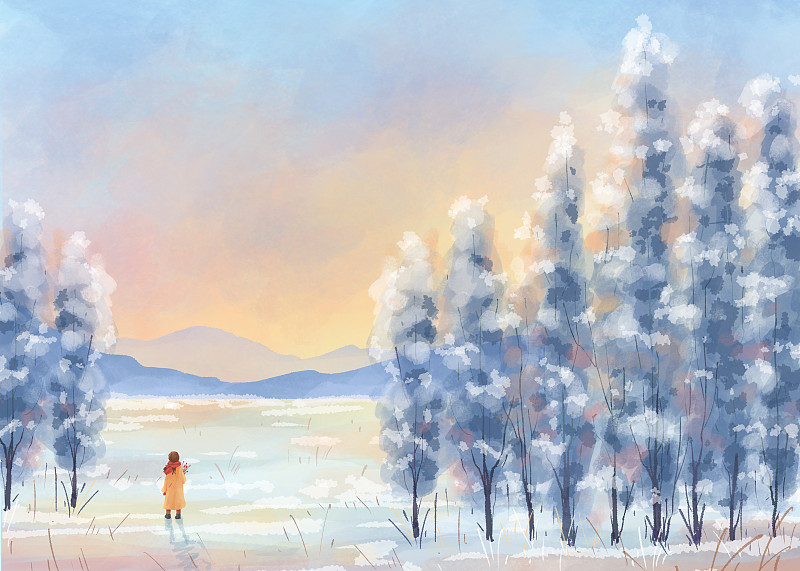 四季的色彩景观节气插画大寒横版下载