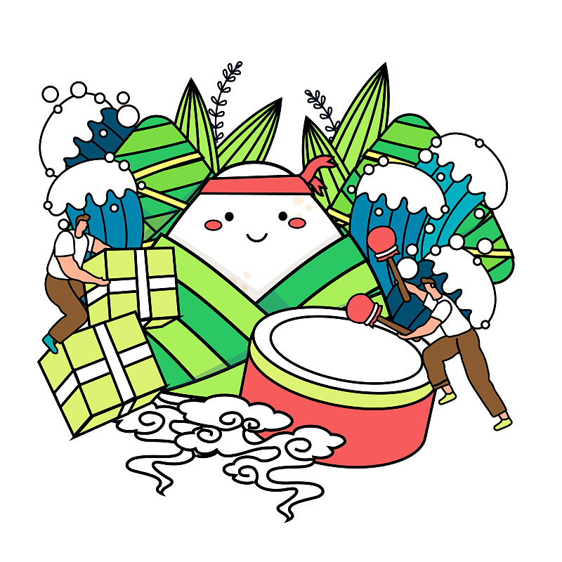 端午节粽子传统习俗平面设计中国风国潮扁平矢量插画下载