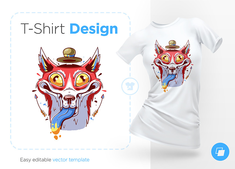 滑稽的狐狸在帽子印在t恤运动衫图片素材