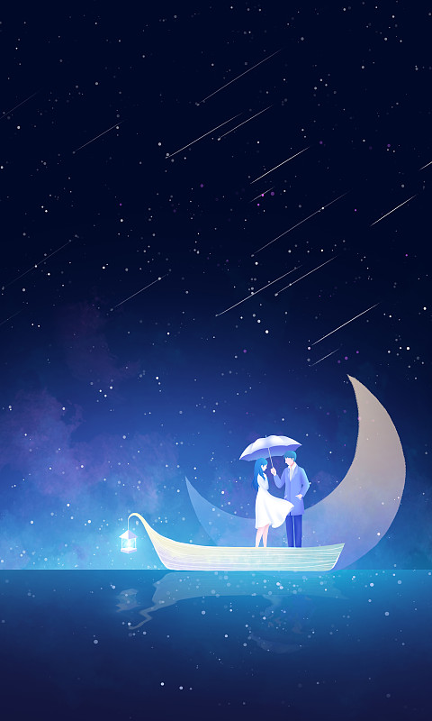 星空下的海面站在船的情侣图片下载