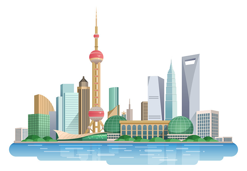 中国上海外滩对岸风景插画下载