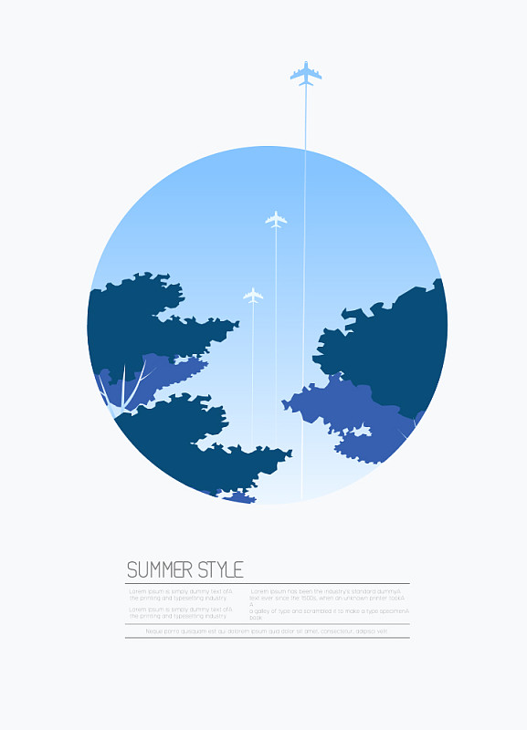 矢量图的夏天的树木和飞机下载