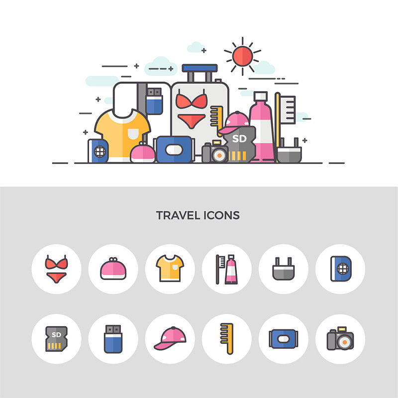 旅行袋主题旅行矢量图标下载