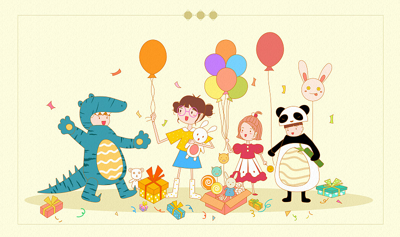 拿着气球的孩子欢乐的庆祝节日儿童节插画下载