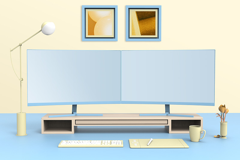 现代办公桌，平面设计工作场所007图片下载
