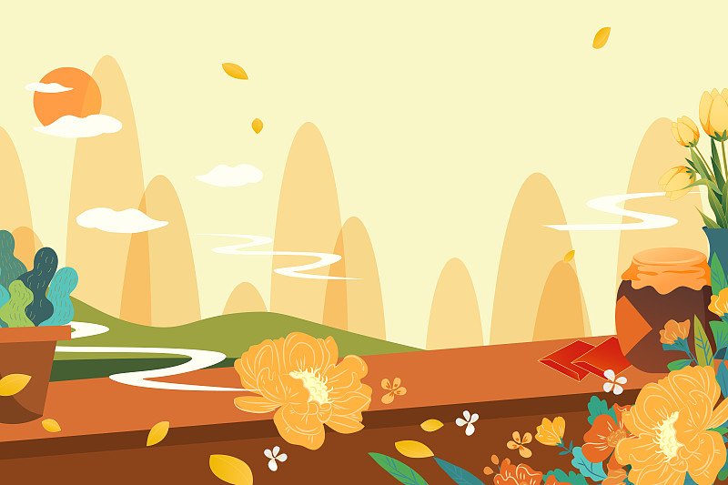 秋天公园重阳节出游旅行身体健康秋景风景矢量插画下载