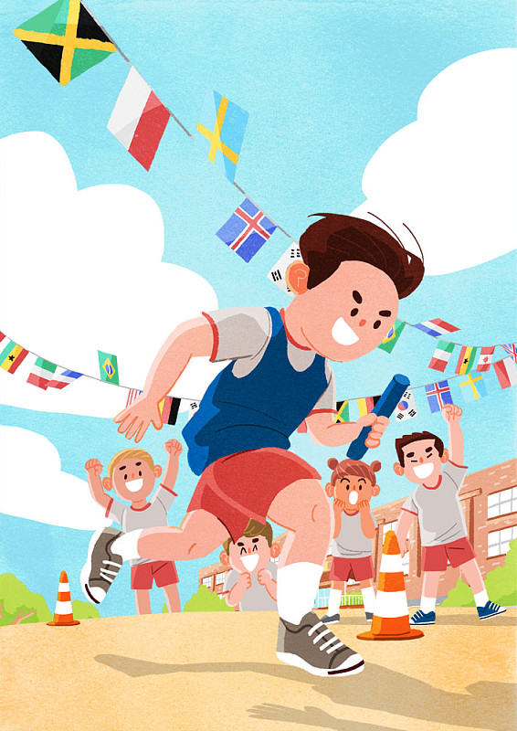 插图儿童在学校运动日做障碍赛跑图片素材
