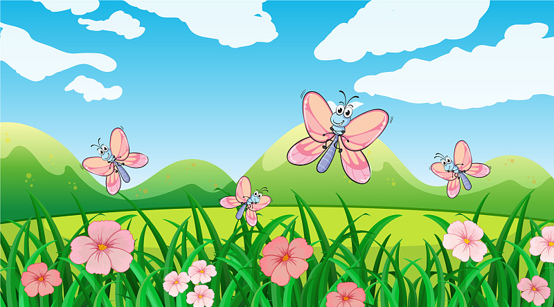 自然场景背景与蝴蝶在图片素材