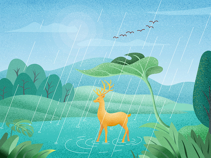 二十四节气雨水——遇见·鹿图片素材