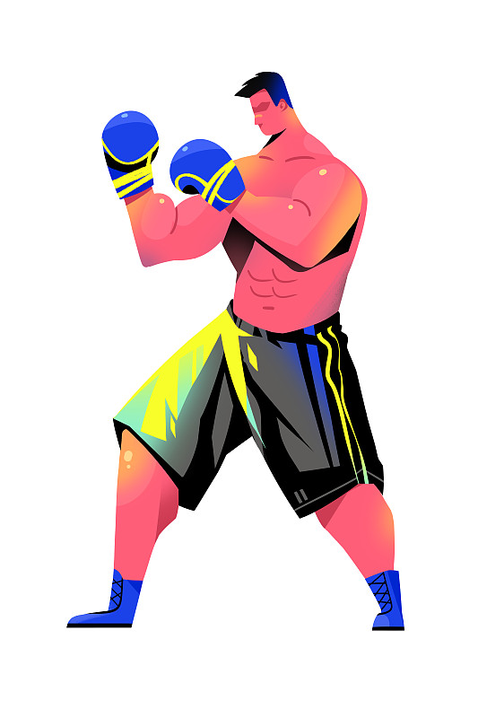 肌肉男赤膊打拳击的插画图片