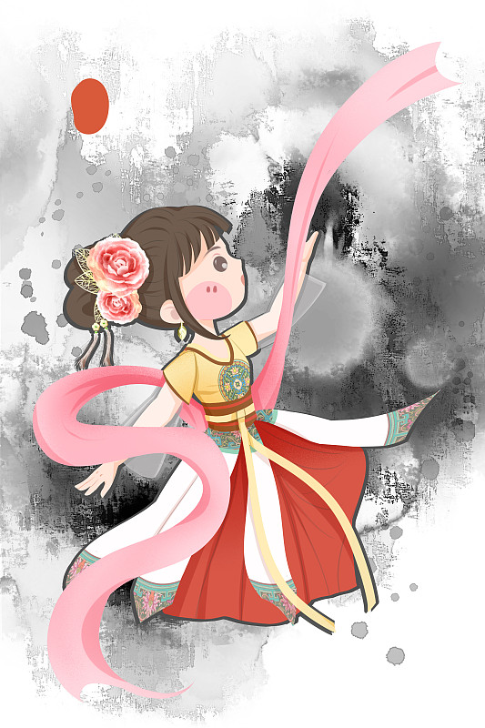 中国风可爱古代女性舞者插画图片