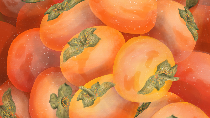 多个橙色的柿子堆放的插画下载