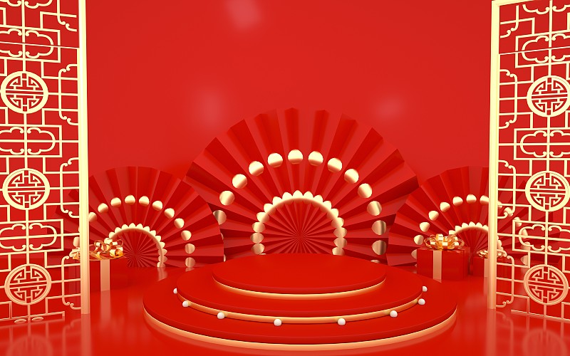 喜庆红色C4D红色新年场景图片素材