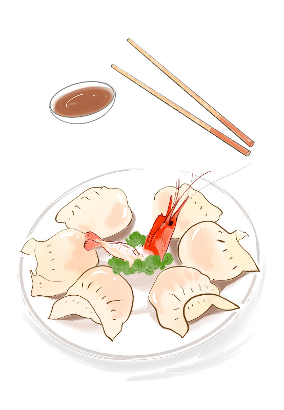 水彩美食插画传统美食饺子下载