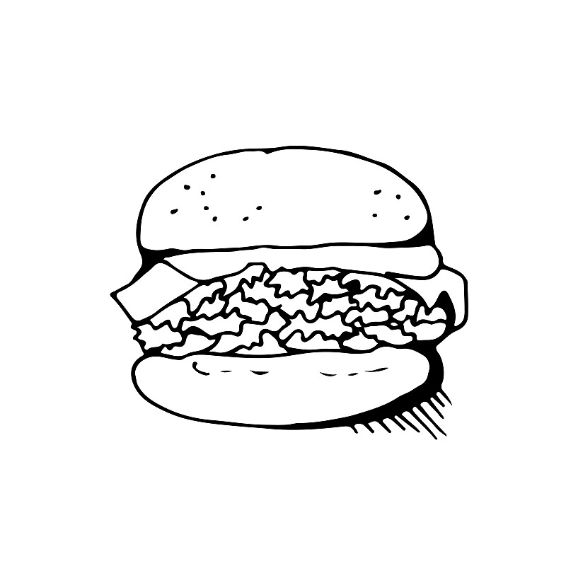 汉堡素描食物孤立在白色的背景图片