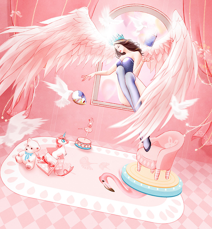 粉色房间与天使图片下载
